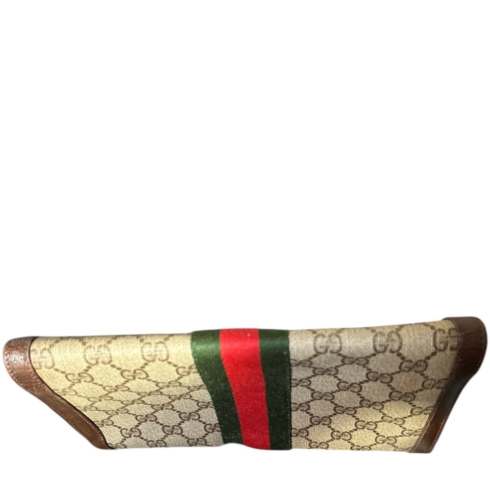 Authentic Gucci Vintage beige/brown GG Sherry Line green & red web Clutch bag - Picture 5 of 8
